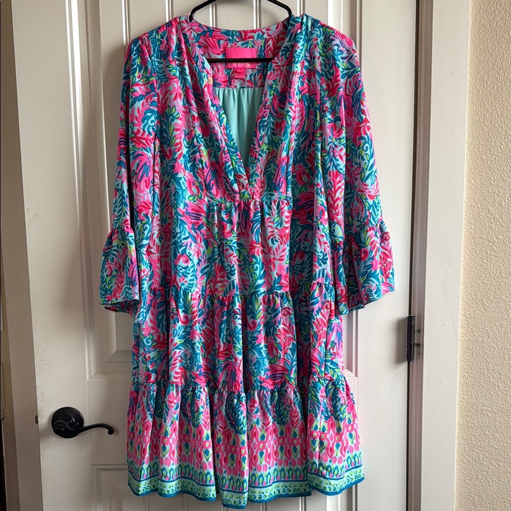 LILLY PULITZER Gabriel Dress Size 6 Surf Blue Flim Flam Engineered